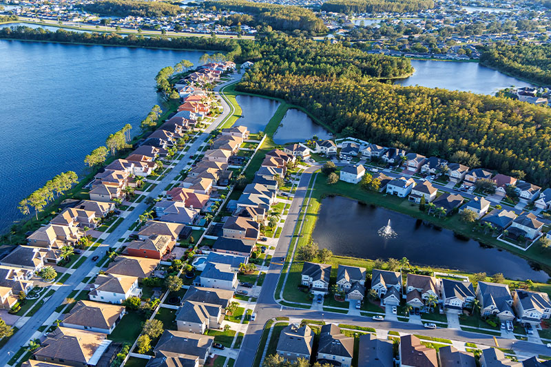 Aerial view of a neighborhood in Orlando, Florida